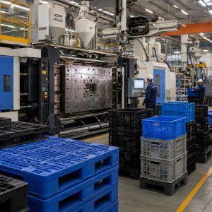 Entorno industrial de inyección de plástico donde se procesan polímeros técnicos; imagen representativa de plantas de fabricación que buscan optimizar costes de materia prima mediante la integración de plástico reciclado.